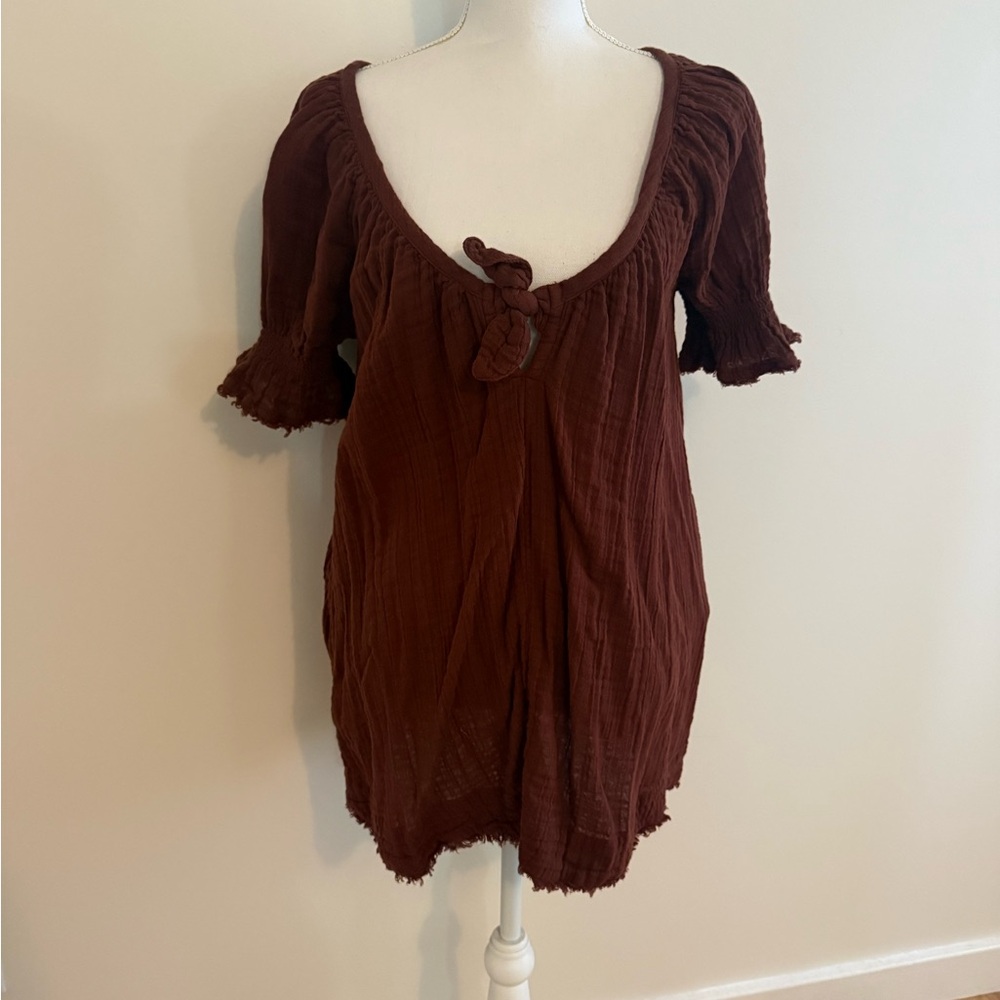 Free People Beachy Boho Women's Brown Burgundy Mini Dress XS